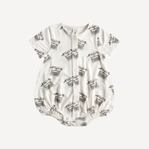 NWT Kate Quinn Typewriter Short Sleeve Button Front Bubble Romper Modal 6-12m